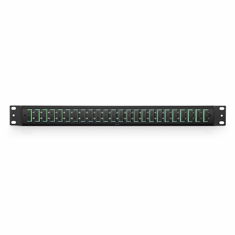 SFPS FHUA 1U 19'' Fiber Adapter Panel, 48 Fibers OS2 Single Mode, 24 x SC APC Duplex (Green) Adapter, Ceramic Sleeve