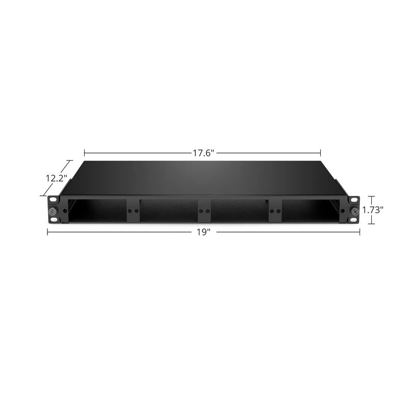 SFPS FHDA High Density 1U Rack Mount Enclosure Unloaded, Sliding and Tilt-down Drawer, Holds up to 4 x FHDA Cassettes, Panels, or Splice Trays, 144 Fibers (LC)