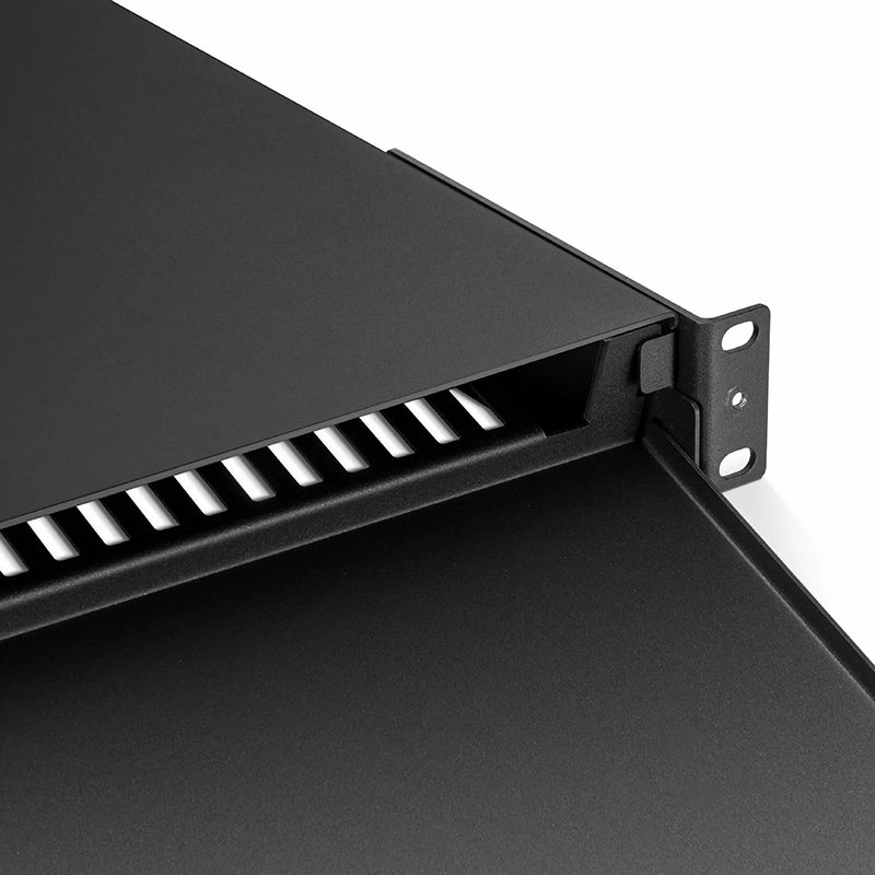 SFPS FHDA High Density 1U Rack Mount Enclosure Unloaded, Sliding and Tilt-down Drawer, Holds up to 4 x FHDA Cassettes, Panels, or Splice Trays, 144 Fibers (LC)