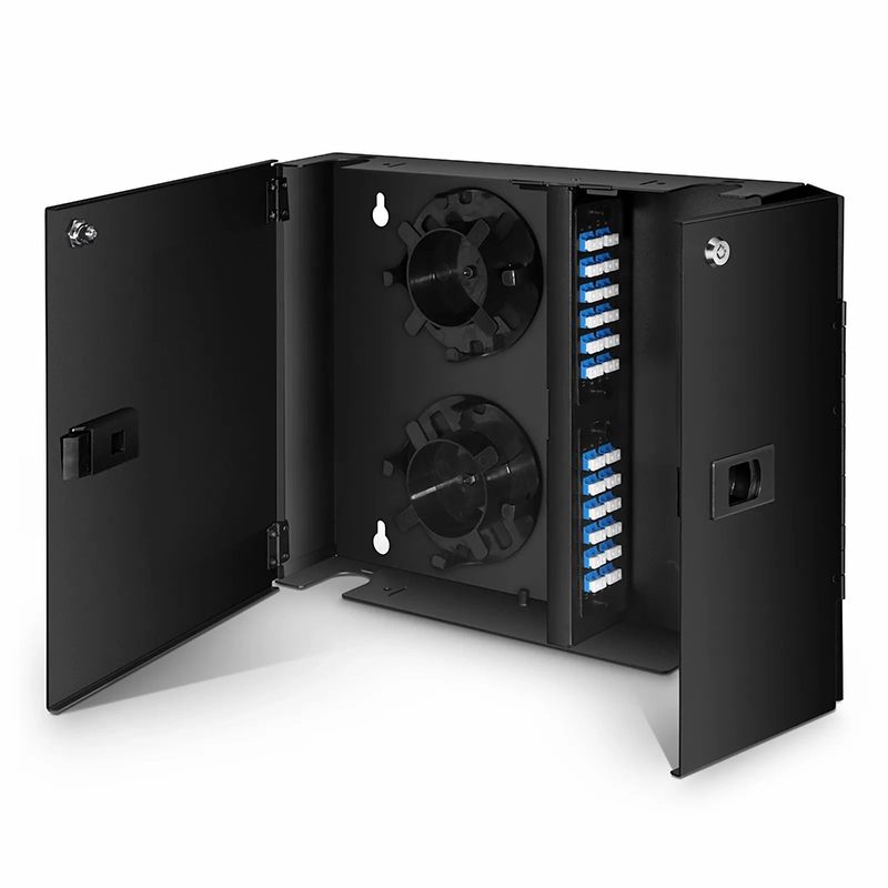 SFPS FHDA Wall Mount Enclosure Unloaded, 2 Ports, Holds up to 2 x FHDA Cassettes or Panels, 2 x Splice Trays, 48 Fibers (LC)