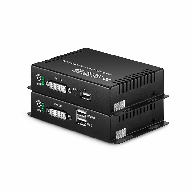 SFPS 4K DVI USB2.0 KVM Extender Set with Audio and EDID over LC Fiber Optic Cable for 10km, 3840x 2160@30Hz, with Pre-installed SFP+ Modules