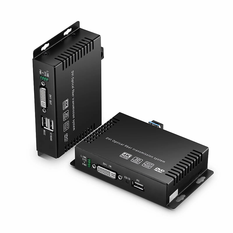 SFPS 4K DVI USB2.0 KVM Extender Set with Audio and EDID over LC Fiber Optic Cable for 10km, 3840x 2160@30Hz, with Pre-installed SFP+ Modules