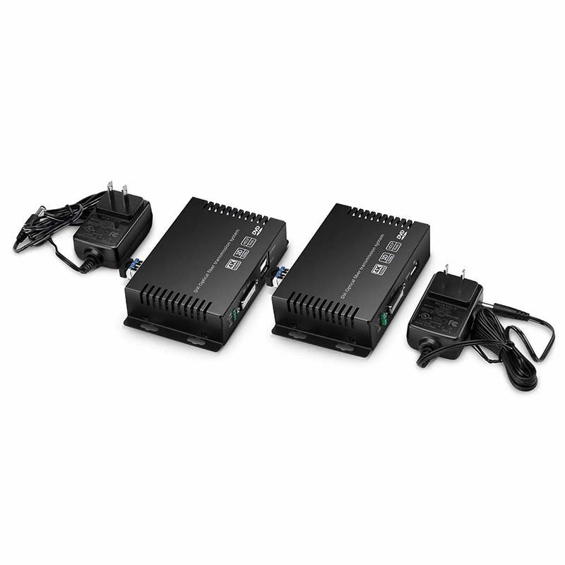 SFPS 4K DVI USB2.0 KVM Extender Set with Audio and EDID over LC Fiber Optic Cable for 10km, 3840x 2160@30Hz, with Pre-installed SFP+ Modules