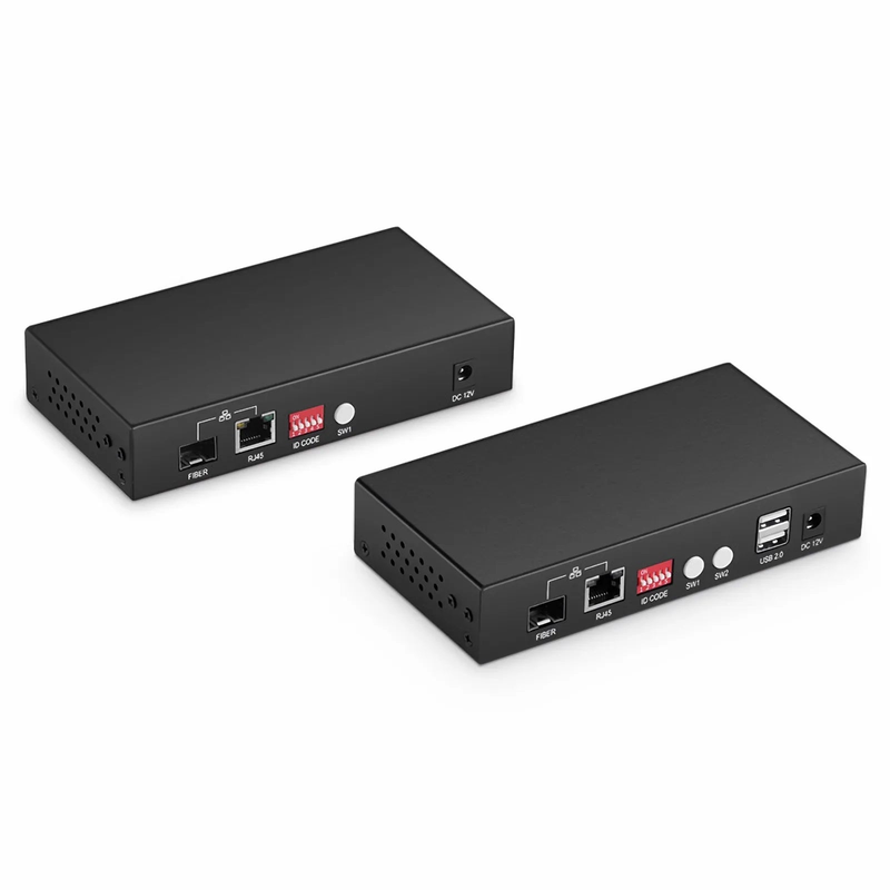 SFPS 4K HDMI USB2.0 KVM Extender Set with Audio and HDCP over Single Mode Fiber for 10km, Multimode Fiber for 300m, and Cat5e/6/6a/7 Cable for 150m, 3840x 2160@30Hz
