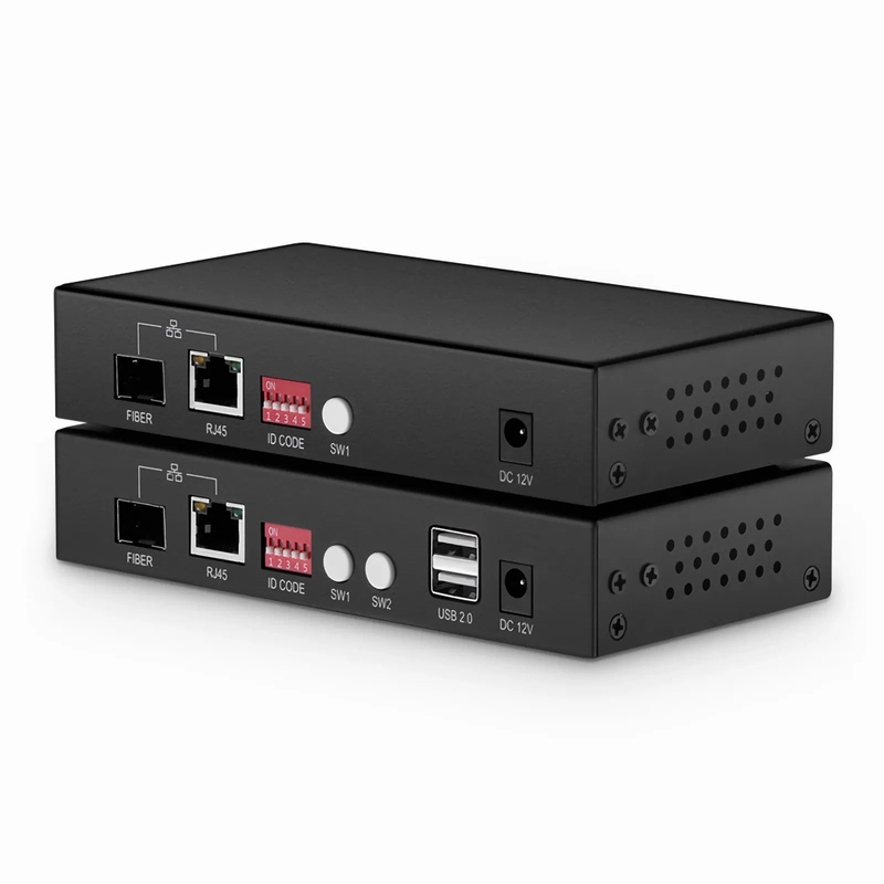 SFPS 4K HDMI USB2.0 KVM Extender Set with Audio and HDCP over Single Mode Fiber for 10km, Multimode Fiber for 300m, and Cat5e/6/6a/7 Cable for 150m, 3840x 2160@30Hz