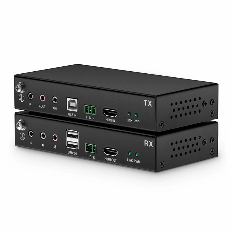 SFPS 4K HDMI USB2.0 KVM Extender Set with Audio and HDCP over Single Mode Fiber for 10km, Multimode Fiber for 300m, and Cat5e/6/6a/7 Cable for 150m, 3840x 2160@30Hz