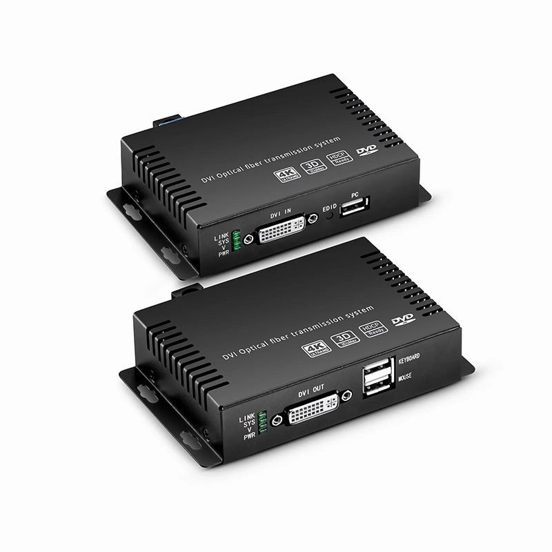 SFPS 4K DVI USB2.0 KVM Extender Set with Audio and EDID over LC Fiber Optic Cable for 10km, 3840x 2160@30Hz, with Pre-installed SFP+ Modules