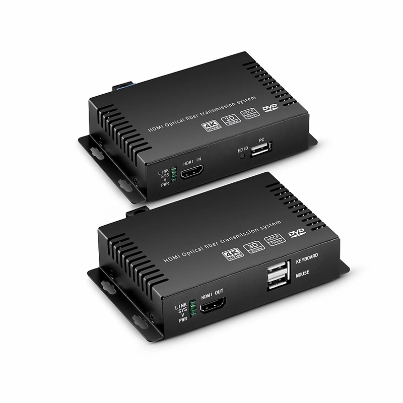 SFPS 4K HDMI USB2.0 KVM Extender Set with Audio and EDID over LC Fiber Optic Cable for 10km, 3840x 2160@30Hz, with Pre-installed SFP+ Modules