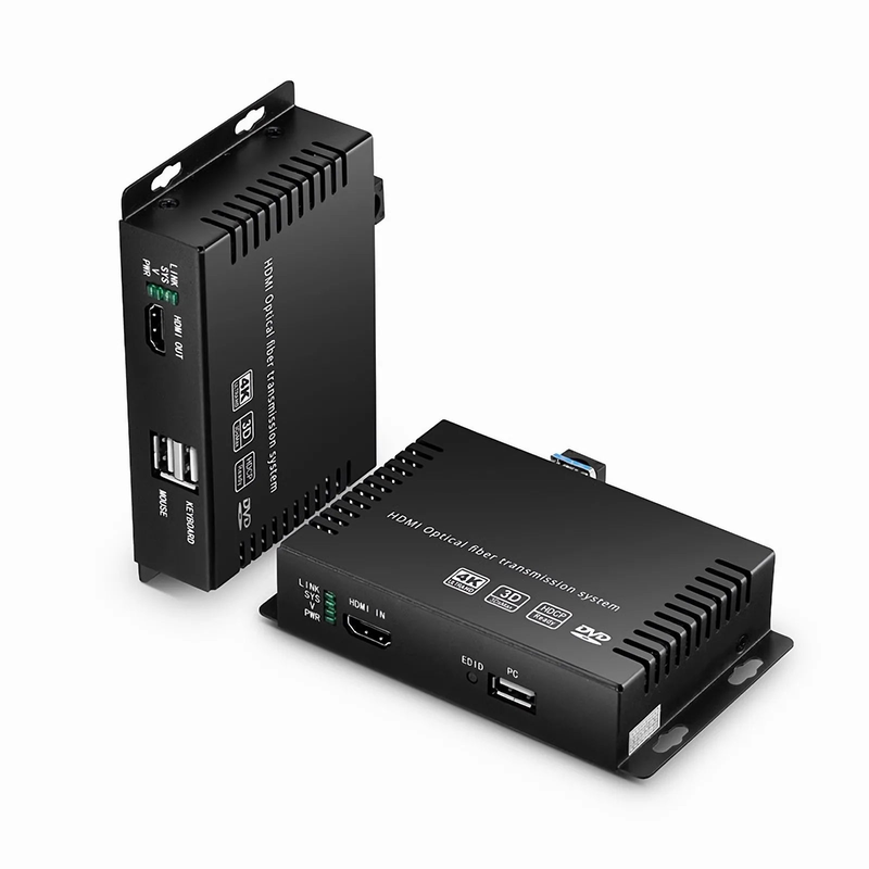 SFPS 4K HDMI USB2.0 KVM Extender Set with Audio and EDID over LC Fiber Optic Cable for 10km, 3840x 2160@30Hz, with Pre-installed SFP+ Modules
