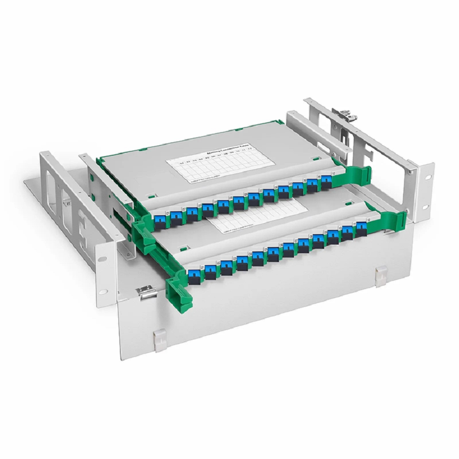 SFPS 2U Rack Mount Fiber Optic Distribution Panel, 24 Fibers OS2 Single Mode, 24 x SC UPC Simplex (Blue) Adapter