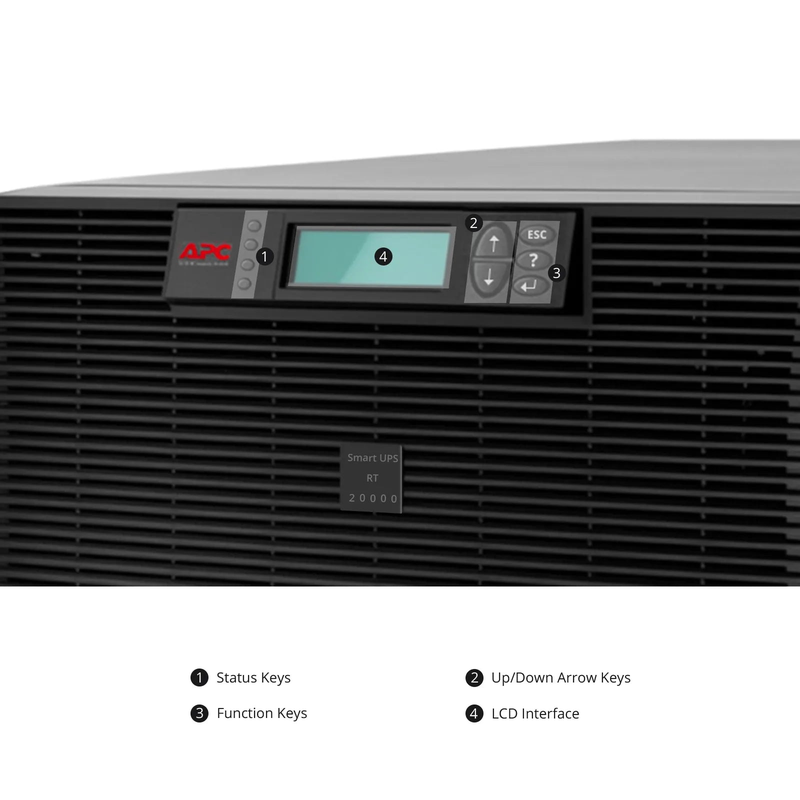 SFPS APC Smart-UPS RT, 20kVA/16kW, 208V, 4 x L6-20R & 2 x L6-30R NEMA Outlets, LCD & SmartSlot, 4 Replaceable Battery Modules Included, Rack 12U