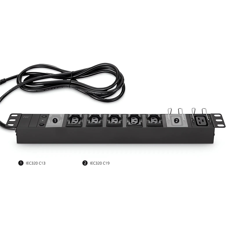 SFPS 1.92kW Single-Phase 16A/120V Basic Rack PDU, 6 x C13 & 2 x C19 Outlets, IEC320 C20 Plug, 10ft Cord, 1U Rack-Mount