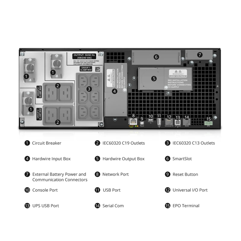 SFPS APC Smart-UPS On-line, 6kVA/6kW, 208V, 6 x C13 & 4 x C19 Outlets, Network Card & SmartSlot, 2 Replaceable Battery Modules Included, Rack 4U/Tower Convertible