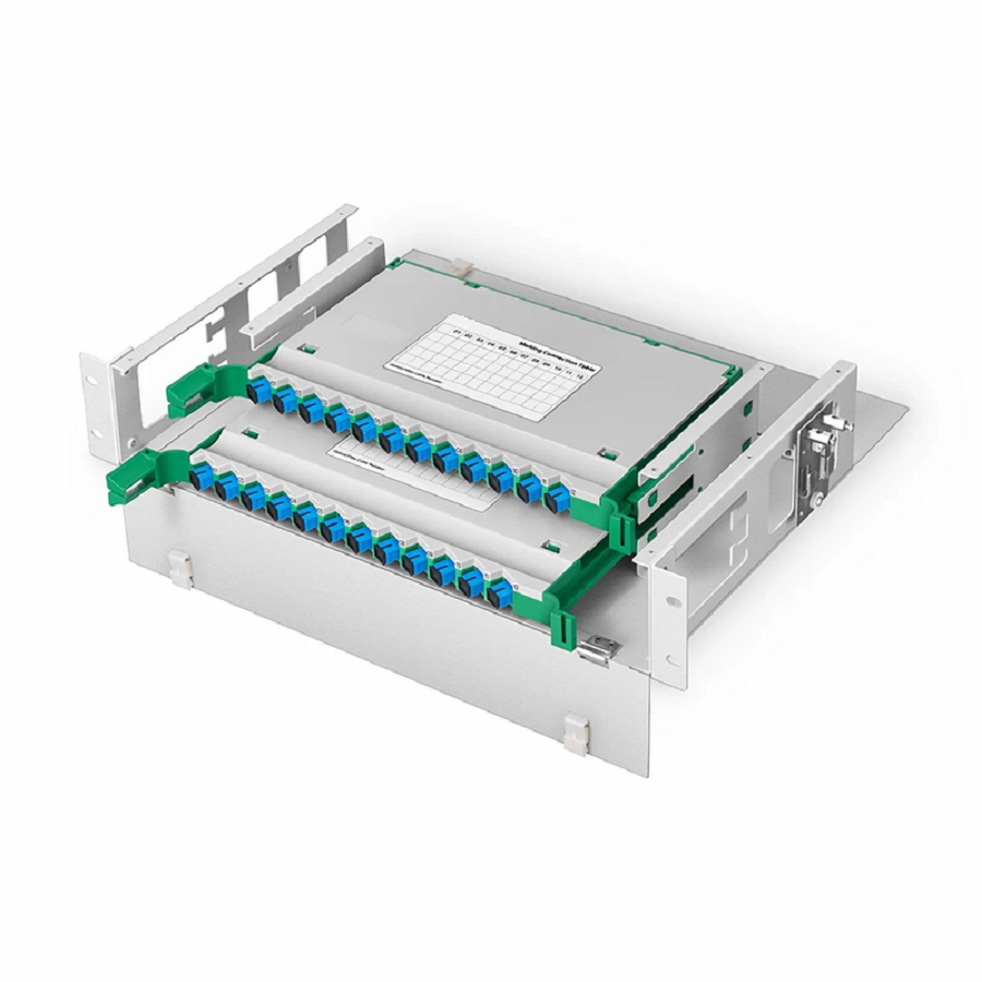 SFPS 2U Rack Mount Fiber Optic Distribution Panel, 24 Fibers OS2 Single Mode, 24 x SC UPC Simplex (Blue) Adapter