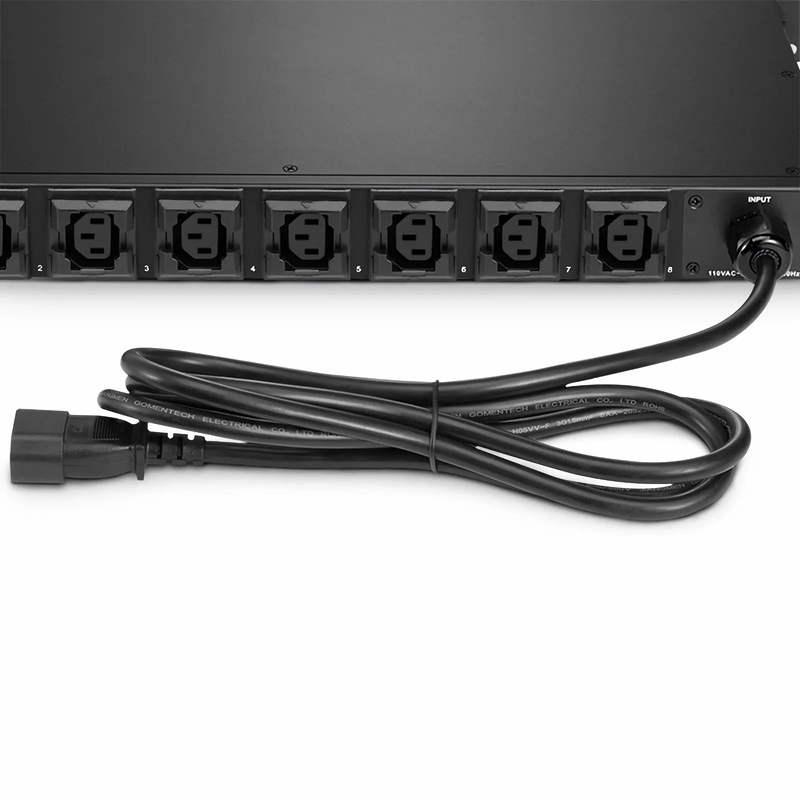 SFPS 1.20kW Single-Phase 10A/120V Monitored Rack PDU, 8 x C13 Outlets, IEC320 C14 Plug, 6.6ft Cord, 1U Rack-Mount