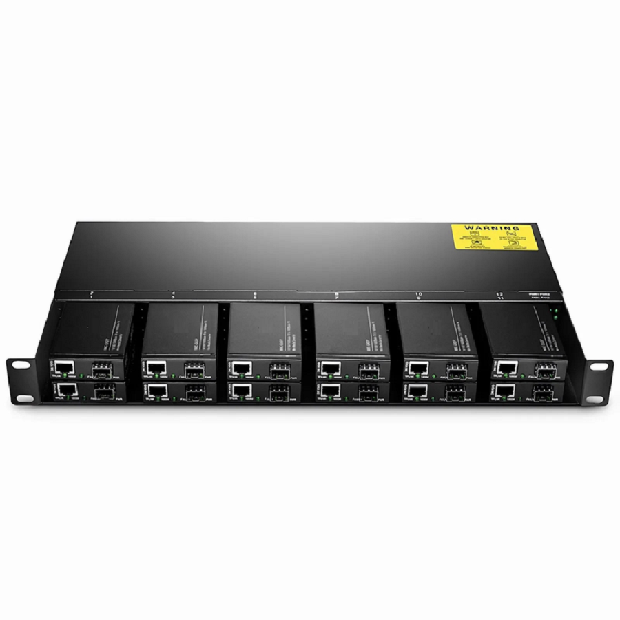 SFPS 12 10/100M and 10/100/1000M Mini Media Converter Chassis, 1U Rack Mount, Dual Power AC 220V