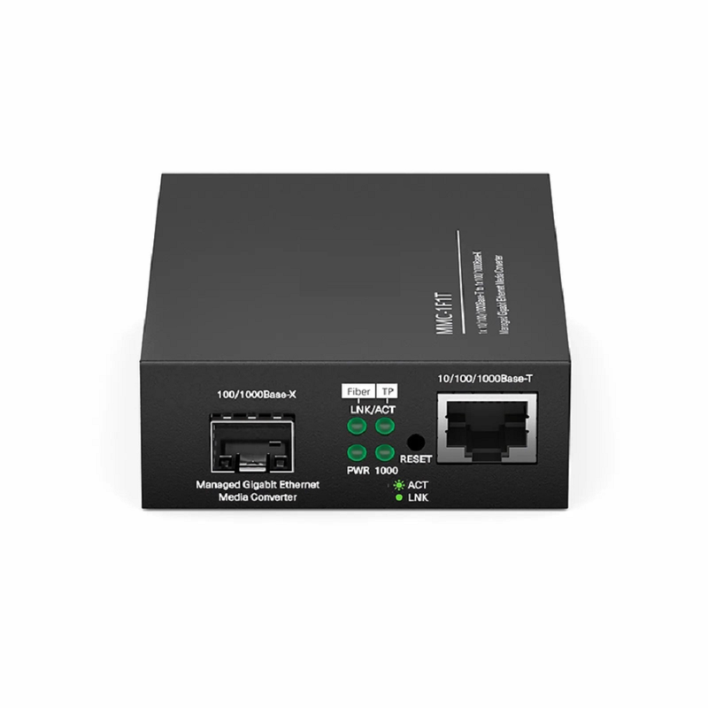 SFPS Managed 1x 10/100/1000Base-T RJ45 to 1x 100/1000Base-X SFP Gigabit Ethernet Media Converter, American Plug Standard