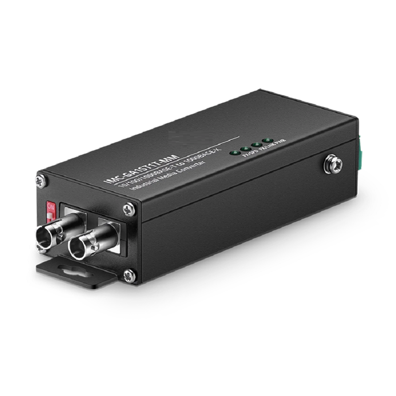 SFPS Mini Industrial 1x 10/100/1000Base-T RJ45 to 1x 1000Base-X Multimode ST 850nm 550m Gigabit Ethernet Media Converter, American Plug Standard