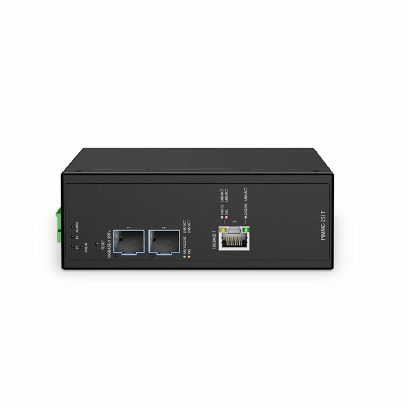 SFPS Industrial Managed 1x 100M/1G/2.5G/5G/10GBase-T RJ45 to 2x 100M/1G/2.5G/10GBase-X SFP+ Gigabit Ethernet PoE+ PD Media Converter