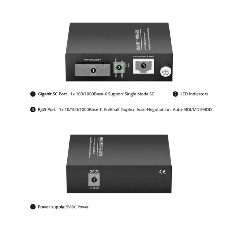 SFPS Managed 1x 10/100/1000Base-T RJ45 to 1x 100/1000Base-X Multimode SC Duplex 850nm 550m Gigabit Ethernet Media Converter, Slide-in Module, American Plug Standard