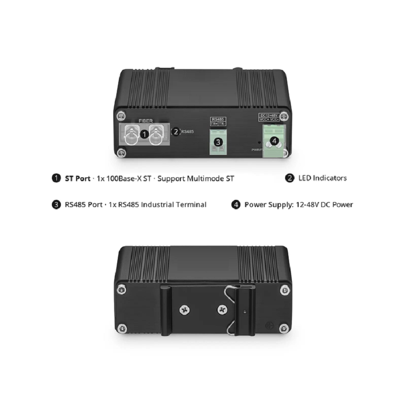 SFPS Industrial Unmanaged 1 x RS485 2-Wire to 1 x 100Base-X Single Mode ST 1310nm 20km Ethernet Media Converter