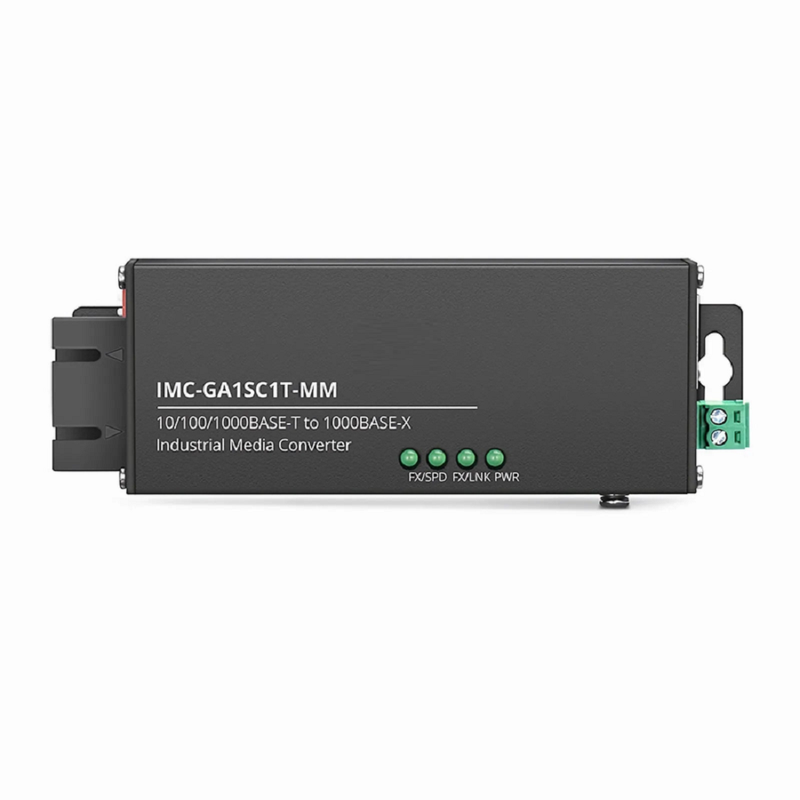 SFPS Mini Industrial 1x 10/100/1000Base-T RJ45 to 1x 1000Base-X Multimode SC 850nm 220/550m Gigabit Ethernet Media Converter, American Plug Standard