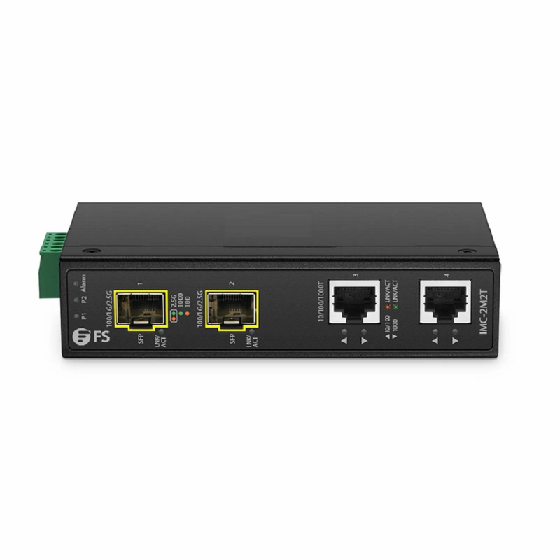 SFPS Industrial Unmanaged 2 x 10/100/1000Base-T RJ45 to 2 x 100/1000/2500Base-X SFP Gigabit Ethernet Media Converter