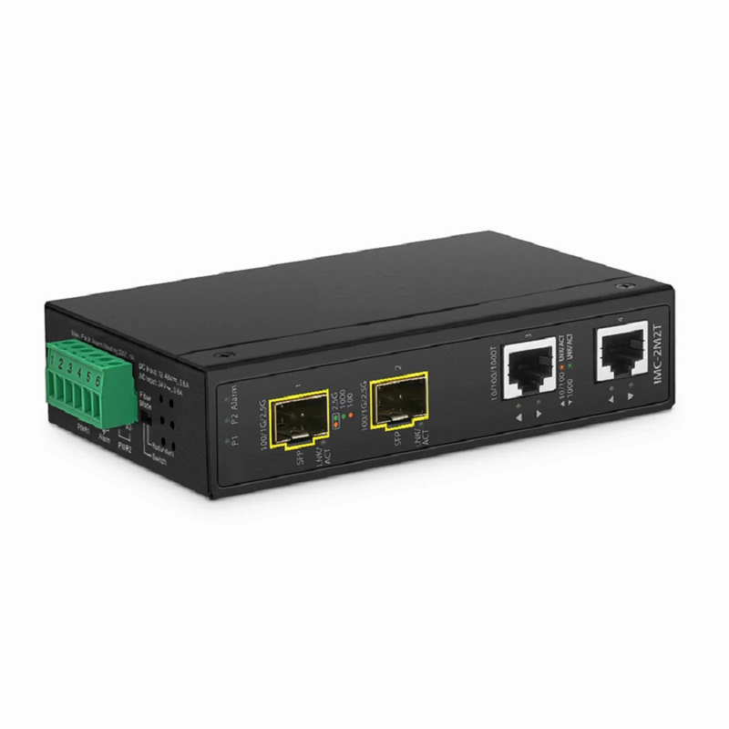 SFPS Industrial Unmanaged 2 x 10/100/1000Base-T RJ45 to 2 x 100/1000/2500Base-X SFP Gigabit Ethernet Media Converter