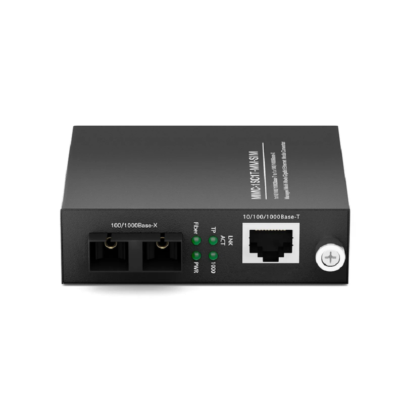 SFPS Managed 1x 10/100/1000Base-T RJ45 to 1x 100/1000Base-X Multimode SC Duplex 850nm 550m Gigabit Ethernet Media Converter, Slide-in Module, American Plug Standard