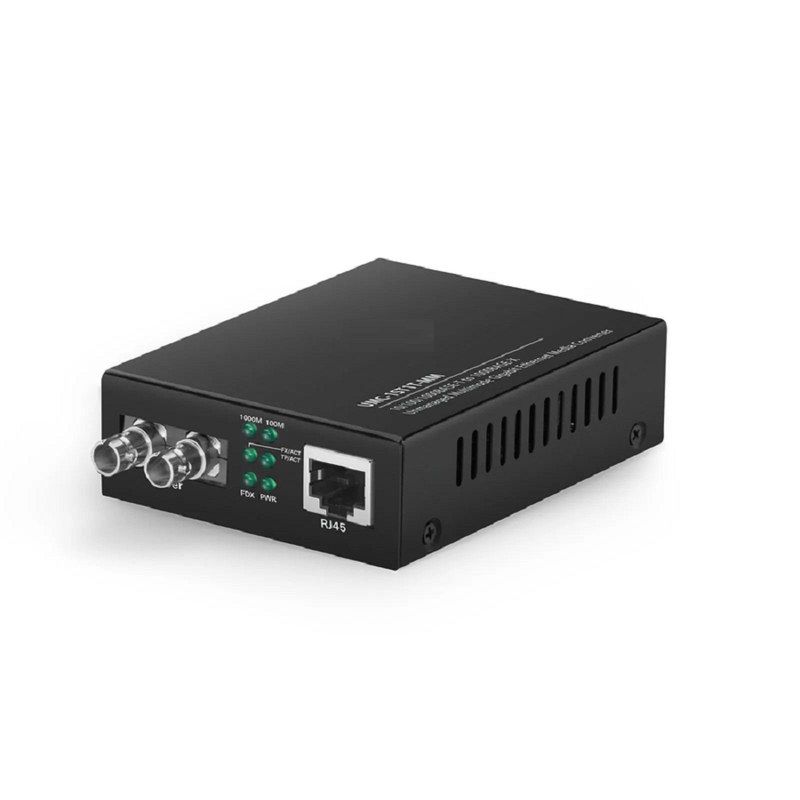 SFPS Unmanaged 1x 10/100/1000Base-T RJ45 to 1x 1000Base-X Multimode ST 850nm 220/550m Gigabit Ethernet Media Converter, American Plug Standard