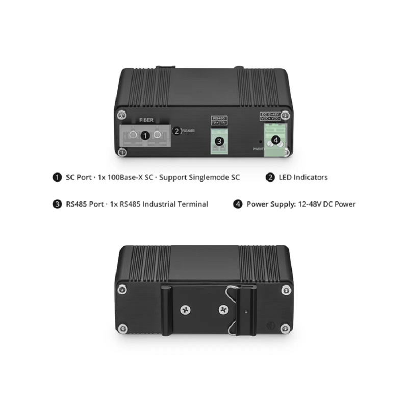SFPS Industrial Unmanaged 1 x RS485 2-Wire to 1 x 100Base-X Single Mode SC 1310nm 20km Ethernet Media Converter