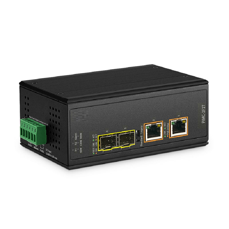 SFPS Industrial Unmanaged 2x 10/100/1000Base-T RJ45 to 2x 100/1000Base-X SFP Gigabit PoE++ Ethernet Media Converter