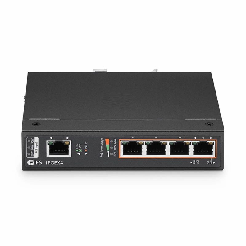 SFPS 5 Ports 10/100/1000M Gigabit PoE+ Extender, 1 in 4 out, Din-rail/Wall mountable, IEEE 802.3at/802.3af, -40 to 75A°C