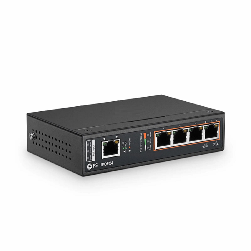 SFPS 5 Ports 10/100/1000M Gigabit PoE+ Extender, 1 in 4 out, Din-rail/Wall mountable, IEEE 802.3at/802.3af, -40 to 75A°C
