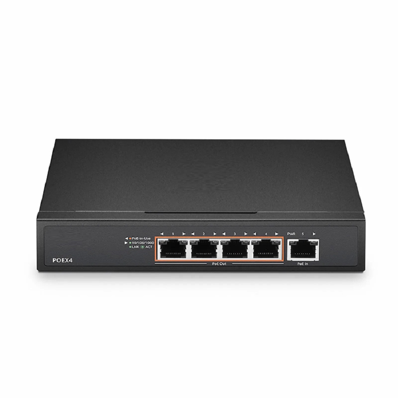 SFPS 5 Ports 10/100/1000M Gigabit PoE+ Extender, 1 in 4 out, Desktop/Wall mountable, IEEE 802.3at/802.3af, 0 to 50A°C