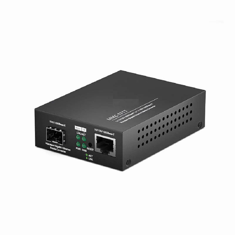 SFPS Managed 1x 10/100/1000Base-T RJ45 to 1x 100/1000Base-X SFP Gigabit Ethernet Media Converter, American Plug Standard