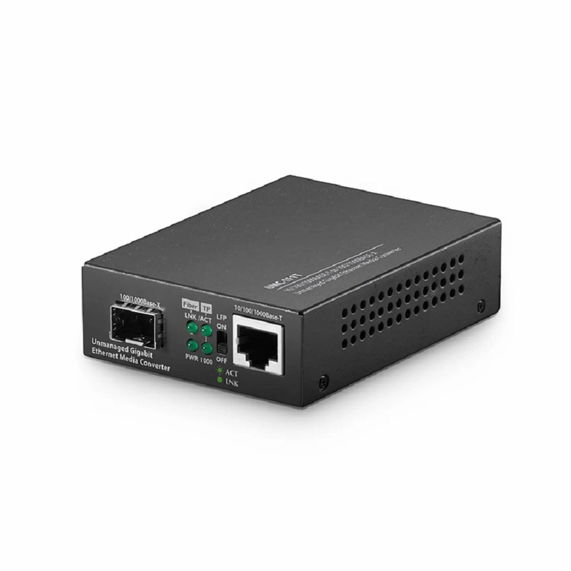 SFPS Unmanaged 1x 10/100/1000Base-T to 1x 1000Base-X Multimode SC 850nm 220/550m Gigabit Ethernet Media Converter, American Plug Standard