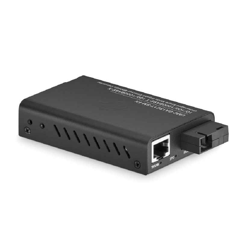 SFPS Mini Unmanaged 1x 10/100/1000Base-T RJ45 to 1x 100/1000Base-X Single Mode SC 1310/1550nm 20km Gigabit Ethernet Media Converter, American Plug Standard