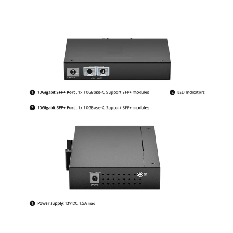 SFPS Managed 1x 10GBase-X to 1x 10GBase-X 2SFP+ 10Gigabit Ethernet Media Converter, American Plug Standard