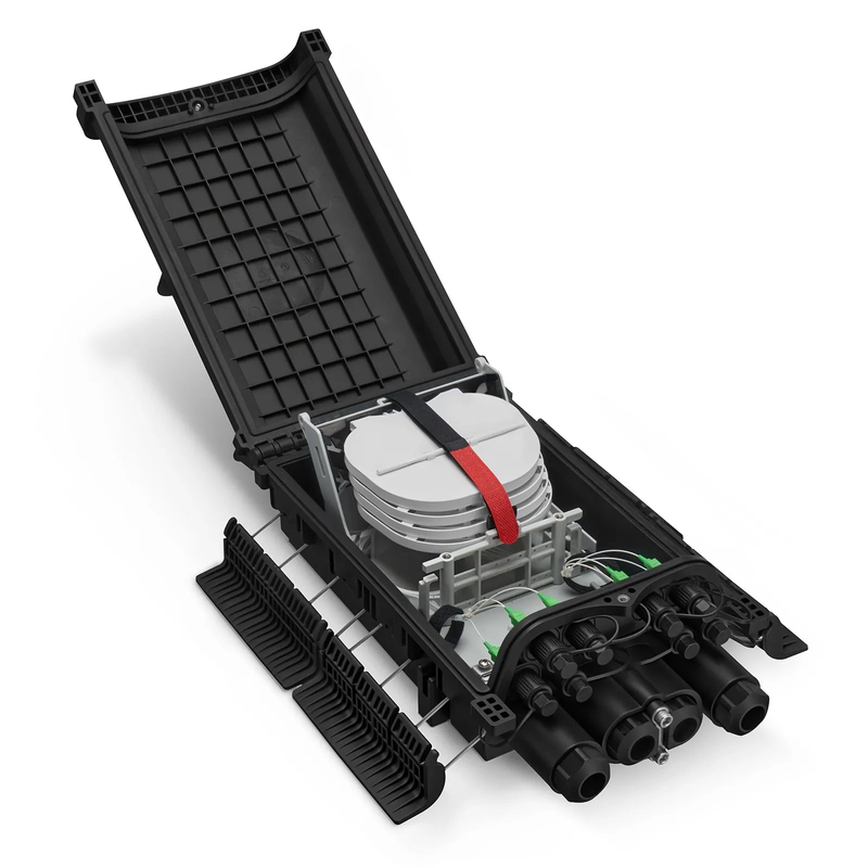 SFPS Fully Pre-Terminated Fiber Distribution Hub Box for Quick ODN, 1 Uncut Port, 2 Branch Ports and 8 SC/APC Hardened Adapters, Mechanical Seal, Supports 1:2/1:4/1:8 Mini Splitters, PP+GF, IP68, Wall/Pole/Aerial Mount, Indoor/Outdoor