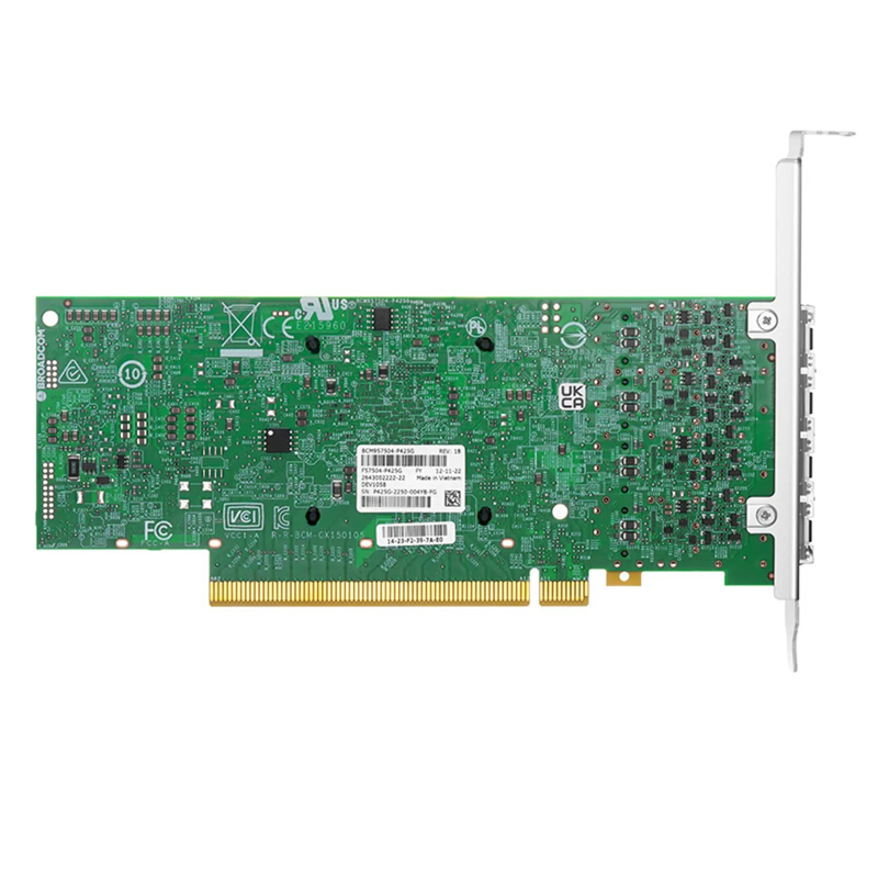 SFPS BroadcomA® BCM957504-P425G Ethernet Network Interface Card, P425G 25GbE Quad-port SFP28, PCIe 4.0 x16, Standard & Low Profile