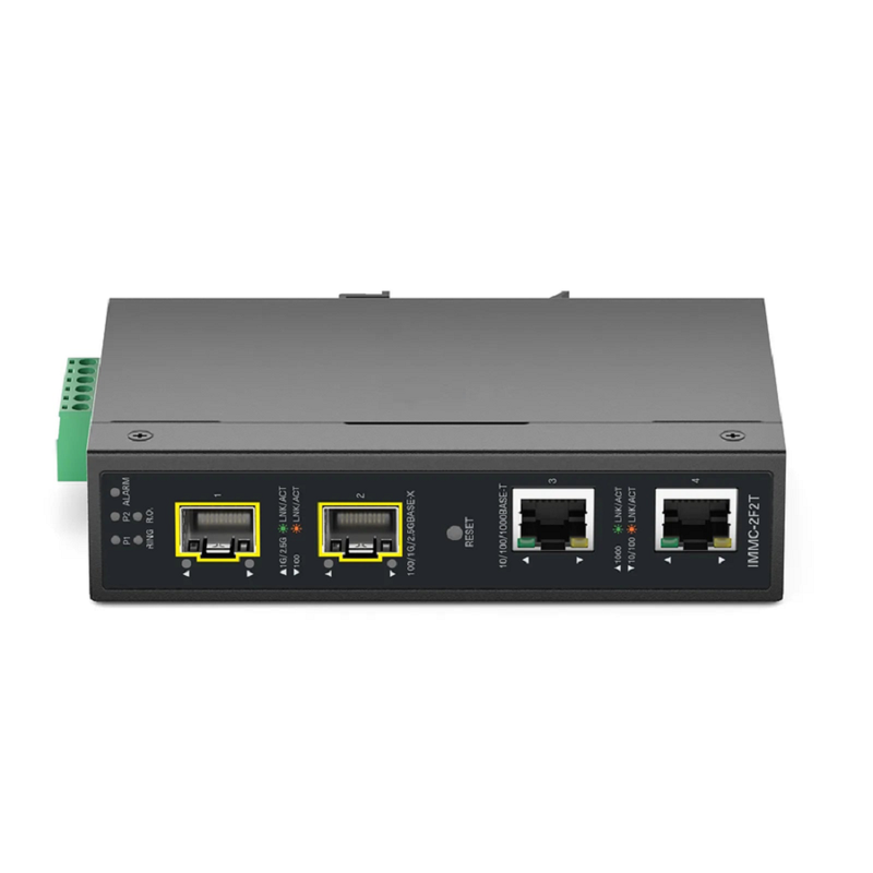 SFPS Industrial Managed 2x 10/100/1000Base-T RJ45 to 2x 100/1000/2500Base-X SFP Gigabit Ethernet Media Converter