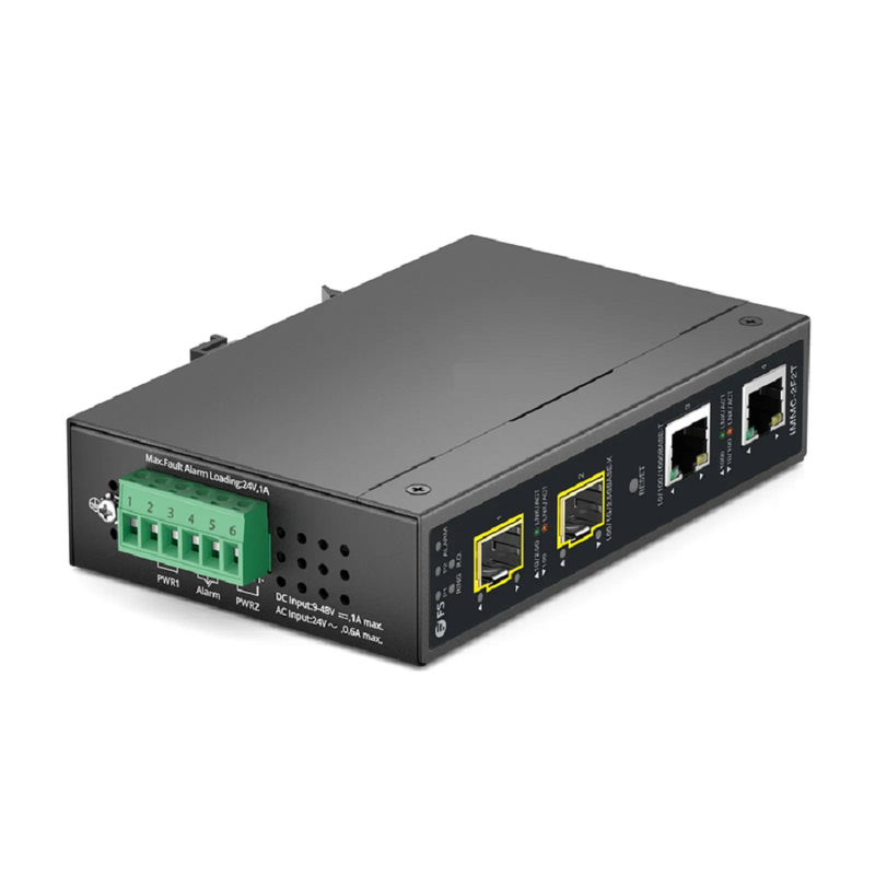 SFPS Industrial Managed 2x 10/100/1000Base-T RJ45 to 2x 100/1000/2500Base-X SFP Gigabit Ethernet Media Converter