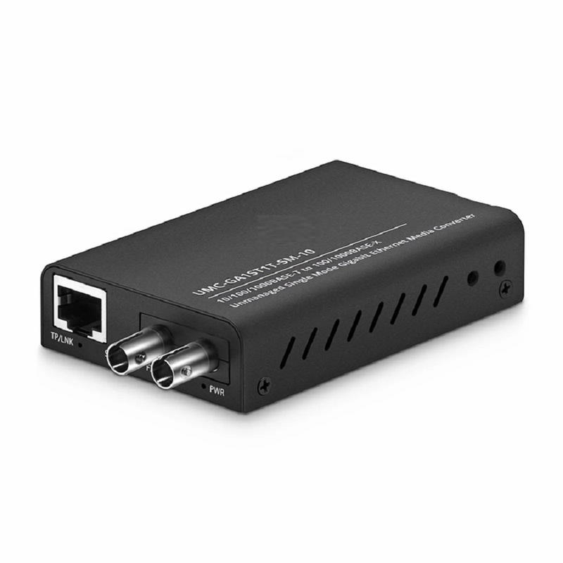 SFPS Mini Unmanaged 1x 10/100/1000Base-T RJ45 to 1x 100/1000Base-X Single Mode ST 1310nm 20km Gigabit Ethernet Media Converter, American Plug Standard