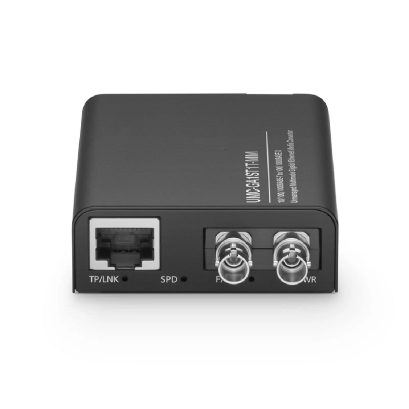SFPS Mini Unmanaged 1x 10/100/1000Base-T RJ45 to 1x 100/1000Base-X Multimode ST 850nm 220/550m Gigabit Ethernet Media Converter, American Plug Standard