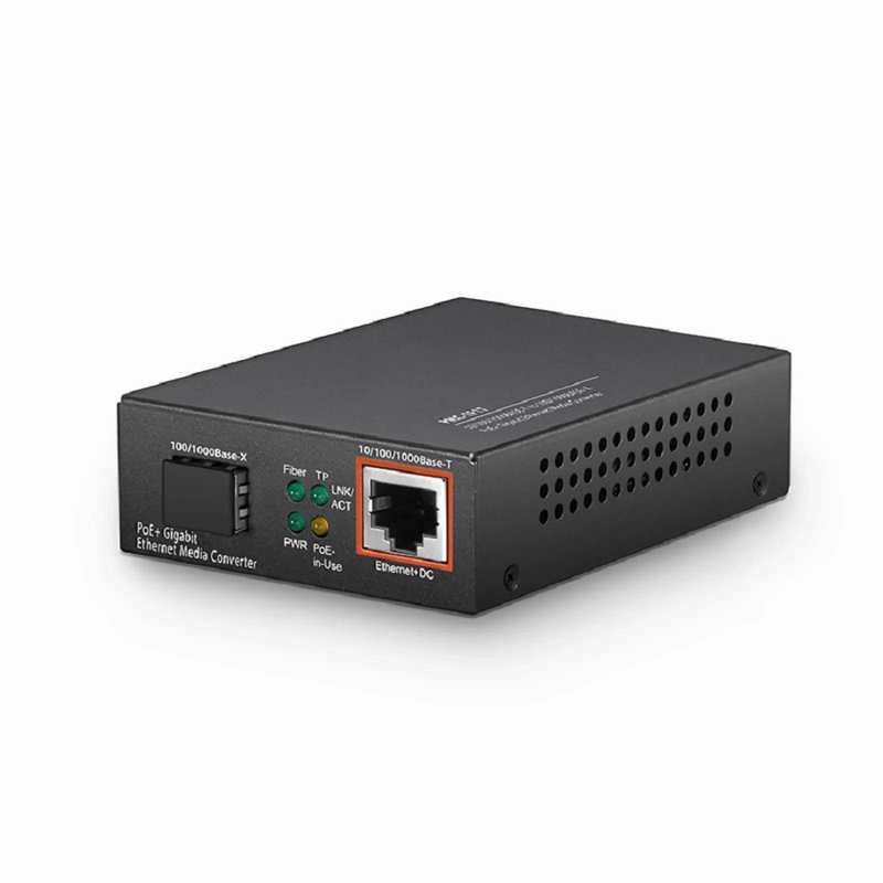 SFPS Mini Unmanaged 1x 10/100/1000Base-T RJ45 to 1x 100/1000Base-X Multimode ST 850nm 220/550m Gigabit Ethernet Media Converter, American Plug Standard