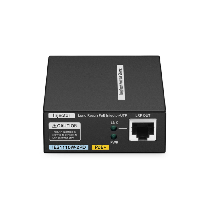 SFPS IES1110W-2PD, 1-Port 10/100M Fast Ethernet Long Reach PoE over UTP Injector, 1 x PoE+ Input to 1 x 10/100BASE-T RJ45 Output, -20 to 70A°C Operating Temperature