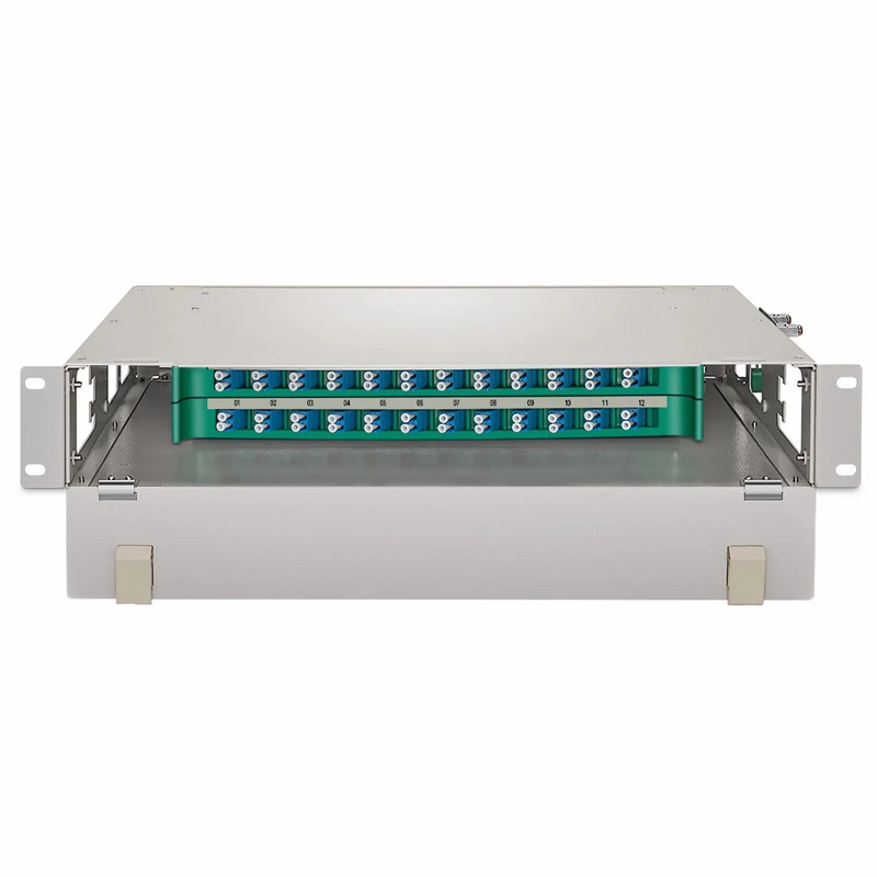 SFPS 2U Rack Mount Fiber Optic Distribution Panel, 48 Fibers OS2 Single Mode, 24 x LC UPC Duplex (Blue) Adapter
