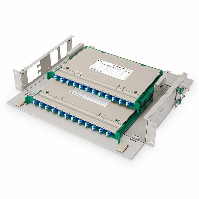 SFPS 2U Rack Mount Fiber Optic Distribution Panel, 48 Fibers OS2 Single Mode, 24 x LC UPC Duplex (Blue) Adapter