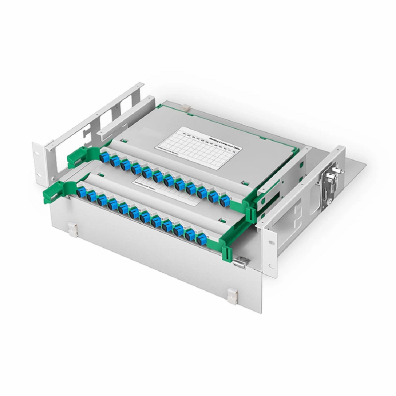 SFPS 2U Rack Mount Fiber Optic Distribution Panel, 24 Fibers OS2 Single Mode, 24 x SC UPC Simplex (Blue) Adapter